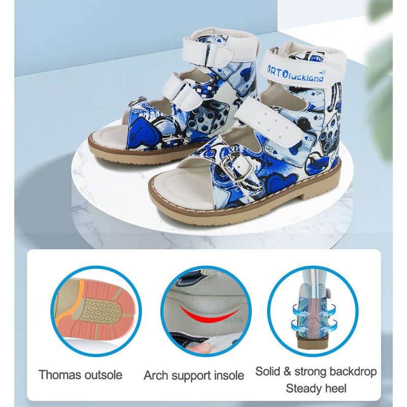 Ортопедические сандалии для мальчиков, босоножки с ремешком и застежкой, с принтом, поддержка плоскостопия, размеры 22-32, лето