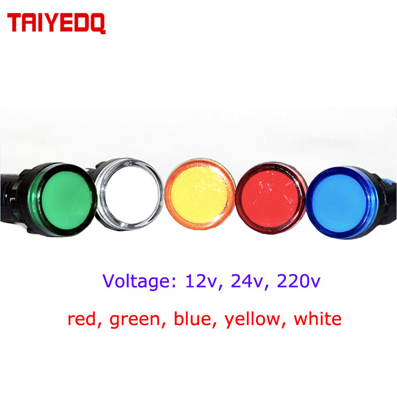 Indicador de potencia AD16-22D/S, lámpara de señal LED de 22mm, 12V, 24V, 220V, 380V, CA y CC, Universal, AD16-22DS, rojo, verde, azul, amarillo y blanco, 1 unidad