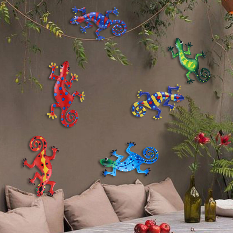 1 Pcs Gecko Lizard Metal Animal Wall Decor Art Craft Sculpture Hang Indoor Outdoor for Home Garden Office Landscape Decoration