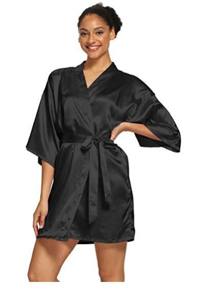Bata kimono de noche de satén para mujer, de color champán, ropa de lencería femenina, estilo camisón chino, de verano, traje de baño, sexy