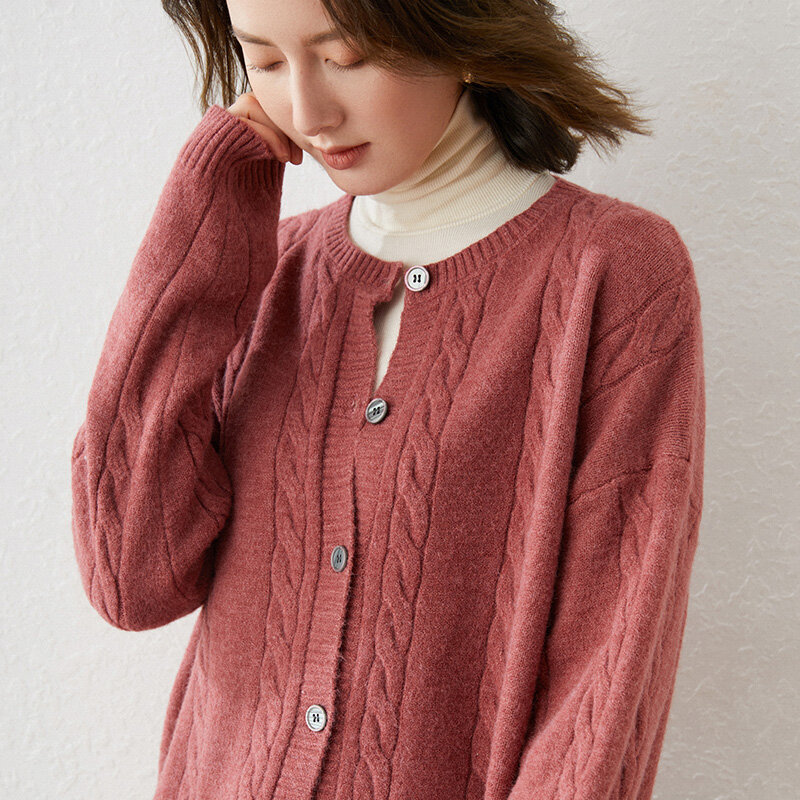 女性のための秋と冬の長袖ニットジャケット,ルーズ,韓国のファッション,厚手,冬