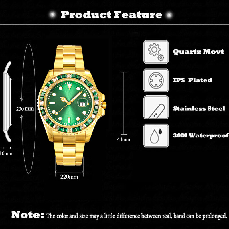 Watch for Men Luxury Casual Quartz Men's Watches Gold Stainless Steel Relogio Masculino Waterproof Iced Out Diamond Wristwatch