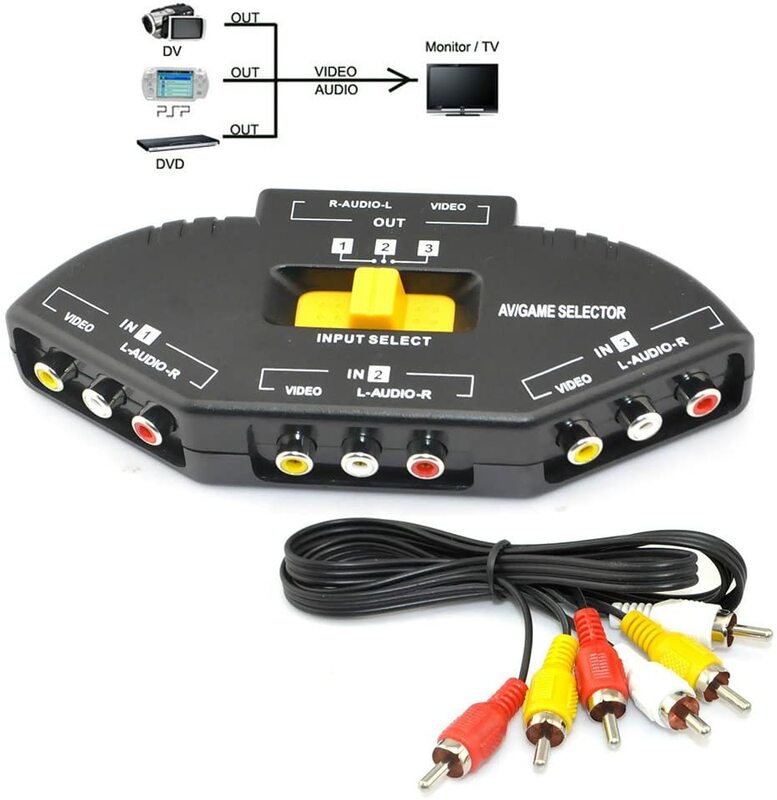 Audio Video RCA 3 Port Way Selector Switcher with AV Cable