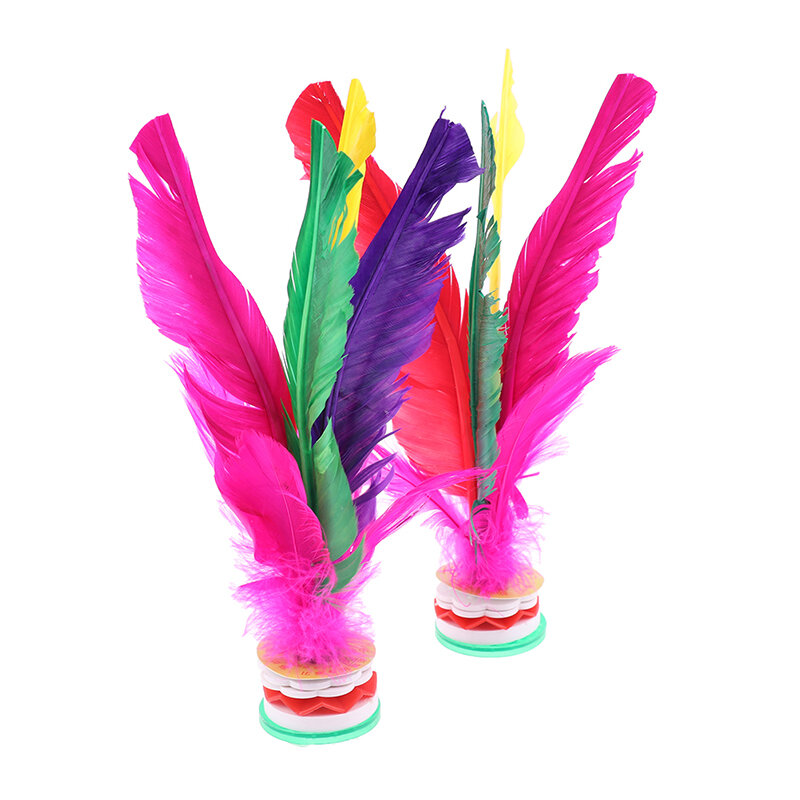 2Pcs Kleurrijke Feather Shuttle China Voet Kick Hand Wiel Fancy Feather Shuttle Fitness Entertainment Volwassen Fitness