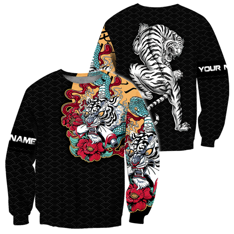 2021 Autumn Mens Hoodie Custom Name Tattoo Tiger 3D All Over Printed hoodies and Sweatshirt Unisex Casual Stree Sportswear DW784