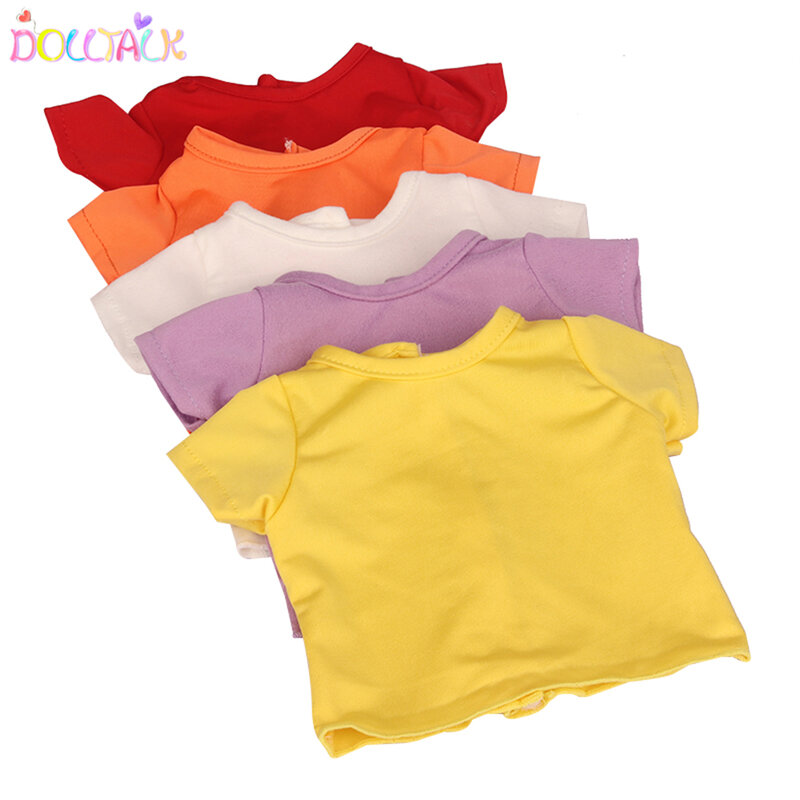 4 Kleuren Pop Katoen Materiaal T-shirt Voor 18 Inch Amerikaanse Pop Ronde Hals Korte Mouw T-shirt Voor 43Cm nieuwe Geboren Bebe Pop