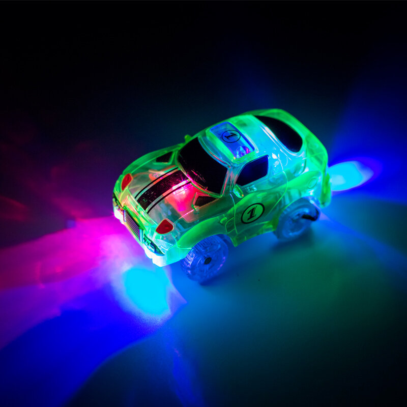 Coches de carreras de pista mágica con luces de colores, Rrack de carreras de plástico DIY que brilla en la oscuridad, regalos creativos, juguetes para niños