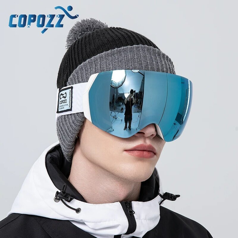 COPOZZ-Gafas de esquí UV400 para hombre y mujer, lentes antivaho para esquí, gafas de nieve para adultos, gafas de Snowboard con lente amarilla nocturna y juego de funda