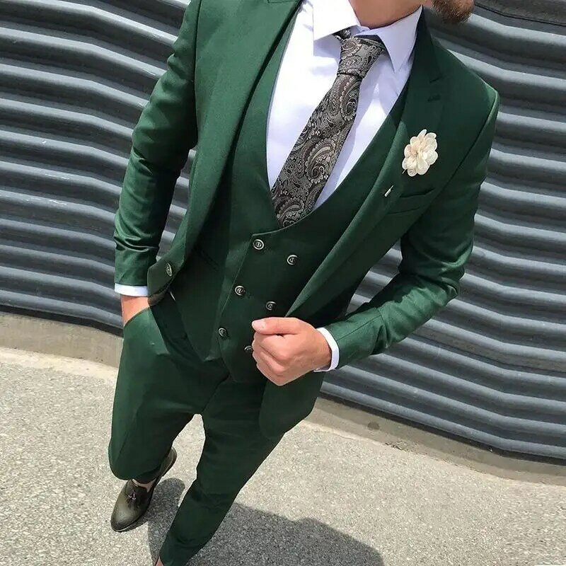 3 Pieces (Jacket+Vest+Pants) Black/Green/Pink Groom Tuxedos Mens Morning Suits Stage Men Party Suits Wedding Best Man Blazer