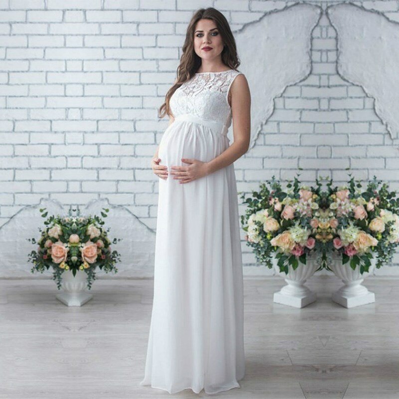 Vestido maxi de fotografia de maternidade para gestantes, vestido costurado com renda para filmagem, vestido casual para gravidez, nova moda 2021