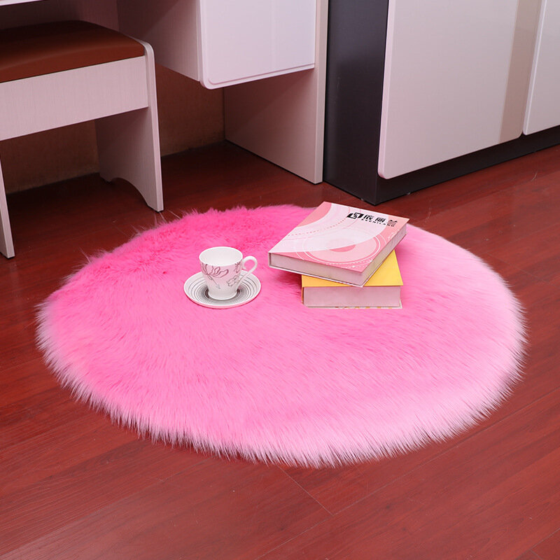 1piece Round Imitation Sheepskin Rug Bedroom Mat Plush Carpet Area Rugs Sofa Office Cushion Bath Room Fluffy Mats Hairy Fur Rugs