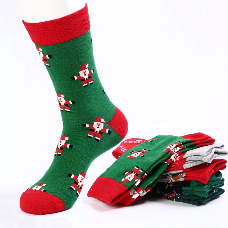 Coloridos calcetines de algodón para hombre, medias de vestir con diseño de moda, de navidad, Santa Claus, Elk, largo, regalo, talla grande 39-46