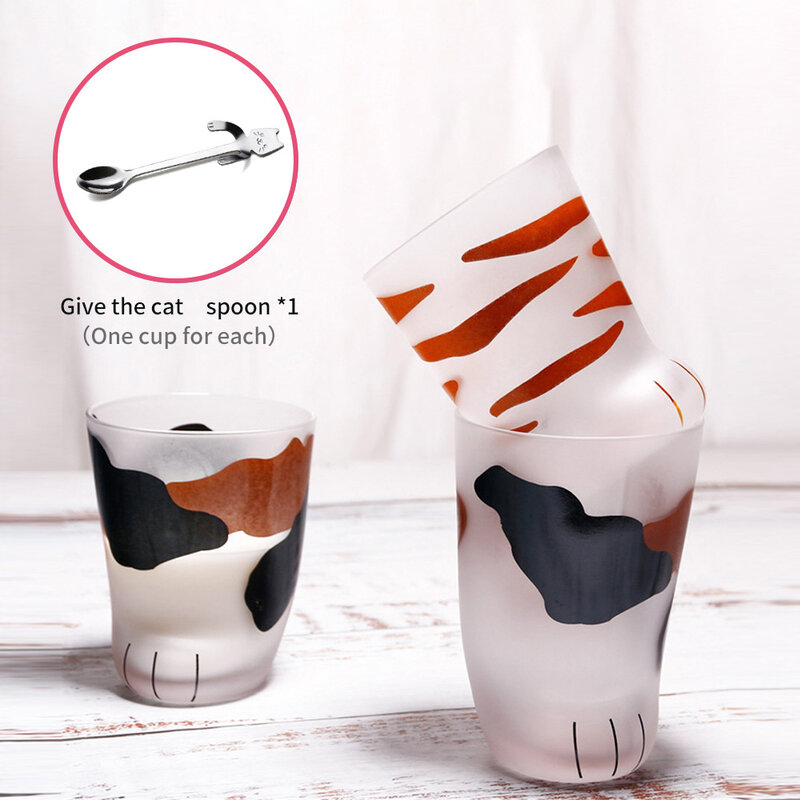 猫の足カップクリエイティブかわいいガラス猫足マグオフィスコーヒーマグタンブラー朝食ミルク磁器カップ猫スプーン 5