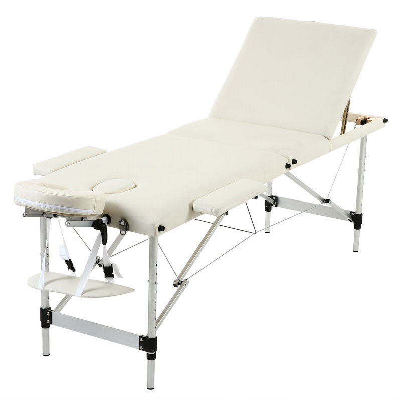 3 Sections Foldable Beauty Bed Folding Aluminum Tube SPA Bodybuilding Massage Table Kit White