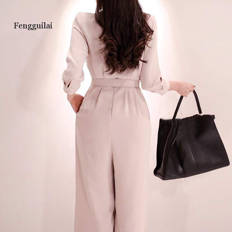 Fengguilai – combinaison à col cranté pour femme, tenue élégante à manches longues, avec ceinture à la taille, pour sortir au bureau