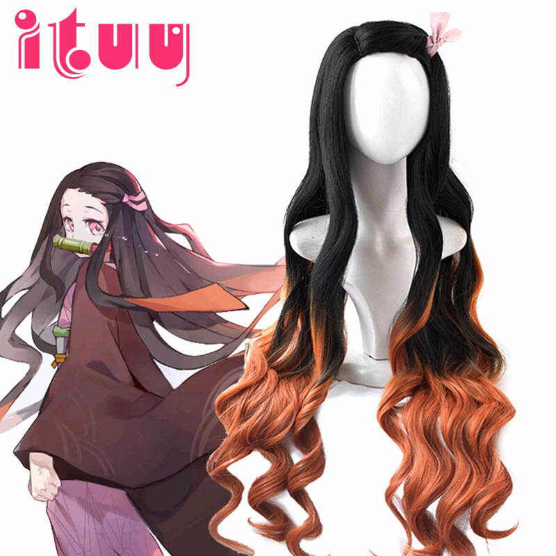 Kamado Nezuko parrucca Nezuko Cosplay 95cm accessori per capelli lunghi sfumati parrucca sintetica resistente al calore