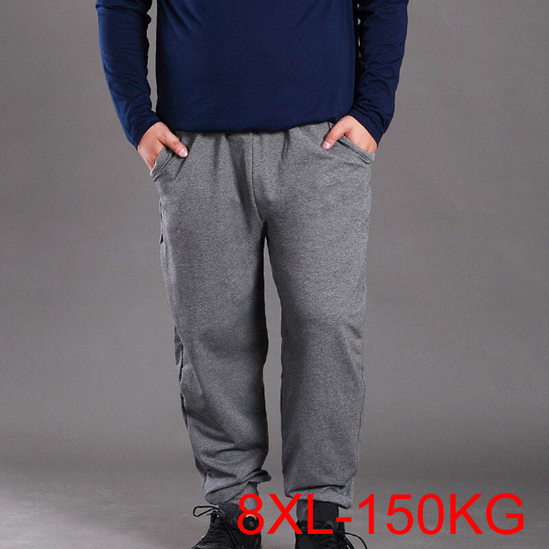 Calças masculinas plus size, calças de algodão soltas para homens 5xl 6xl 7xl 8xl e cintura 150cm, primavera e outono