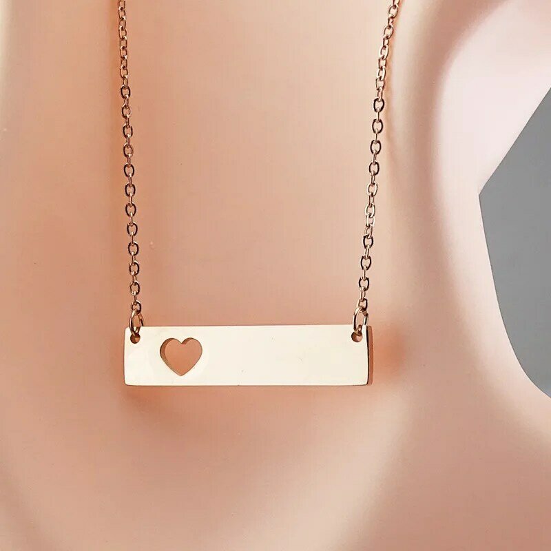 Colar personalizado simples de coração, barra inicial personalizada com nome, placa de identificação personalizada em aço inoxidável, colares, presentes, joias
