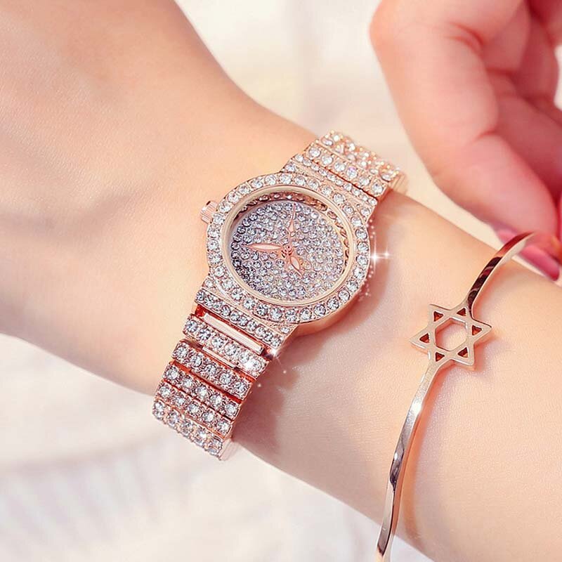 Reloj de cuarzo de lujo para mujer, cronógrafo de oro de 18K, reloj de pulsera con diamantes, venta al por mayor