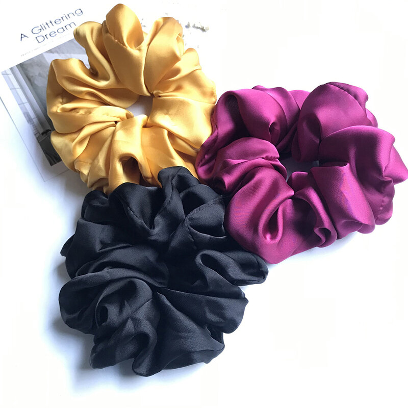 Oversized Hair Scrunchies For Women Solid Satin Silk Scrunchie Hair Rubber Bands Elastic Hair Ties Accessories Ponytail Holder