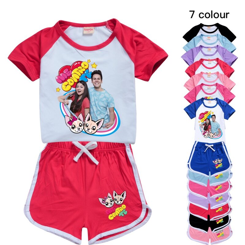 Pijamas de manga corta para niños y niñas, ropa de dibujos animados, camiseta, pantalones cortos, ropa deportiva informal para el hogar, novedad