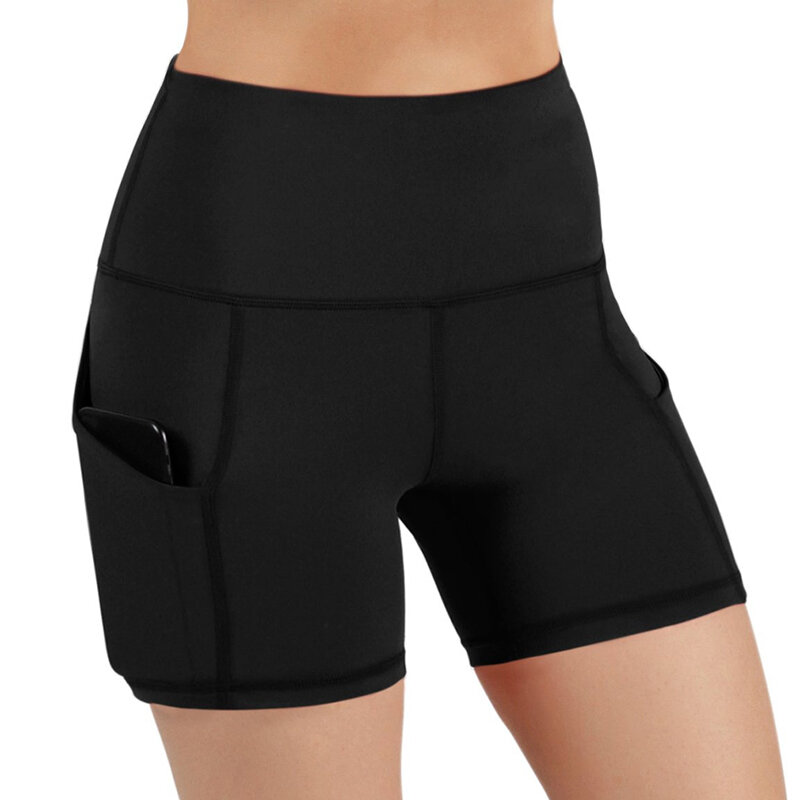 Pantalones cortos de gimnasio para mujer, mallas ideales para correr y hacer yoga, realzadores, de cintura alta, con bolsillos