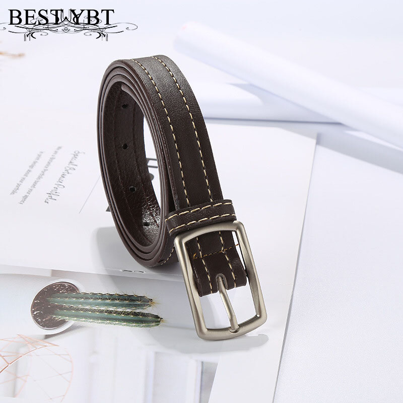 Best YBT-Cinturón de imitación de cuero para mujer, hebilla de Pin de aleación, cinturones sencillos decorativos de moda para Jeans, cinturón de marca para niña