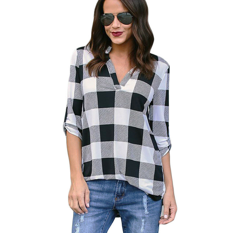 New Casual Red Plaid Women Blouses Black Red Check Boyfriend Style Shirts Loose Camisa Tops Autumn 5XL Plus Size
