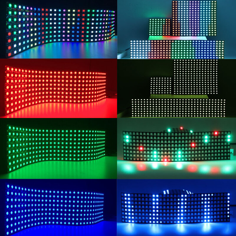 WS2812B LED cyfrowe elastyczne indywidualnie adresowalnych Panel oświetleniowy WS2812 8*8 16*16 8*32 Pxiels moduł ekran z matrycą DC5V