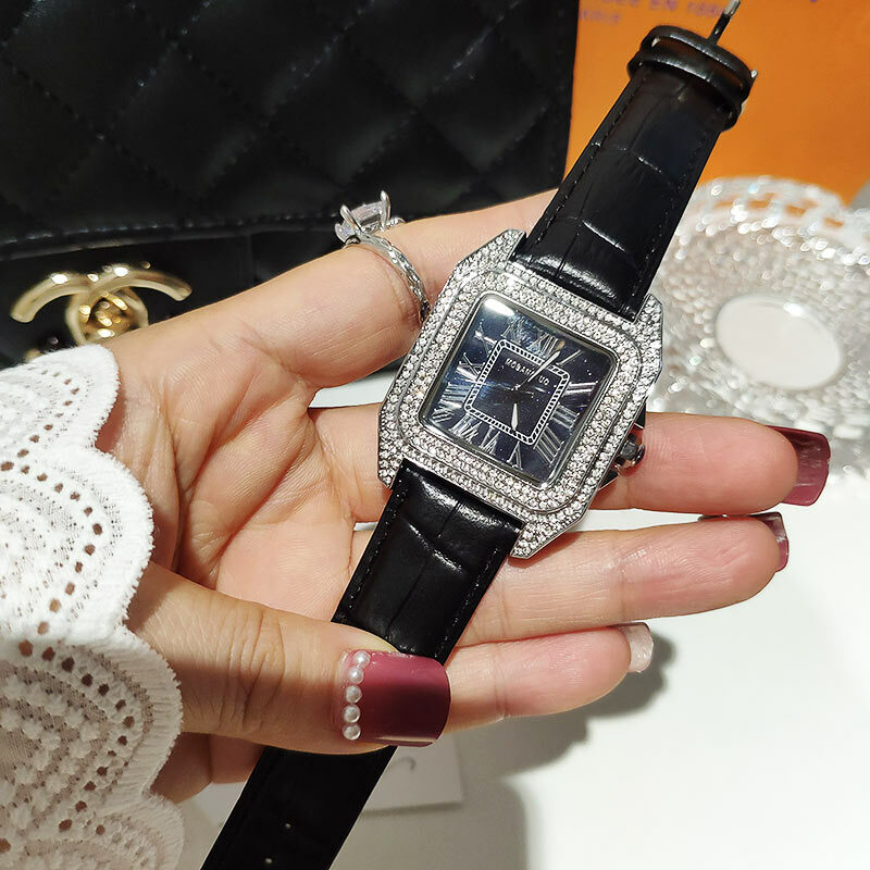 Cristal quadrado relógios femininos quartzo moda topo marca de luxo estrelado senhoras relógio com strass relógio de pulso original para mulher