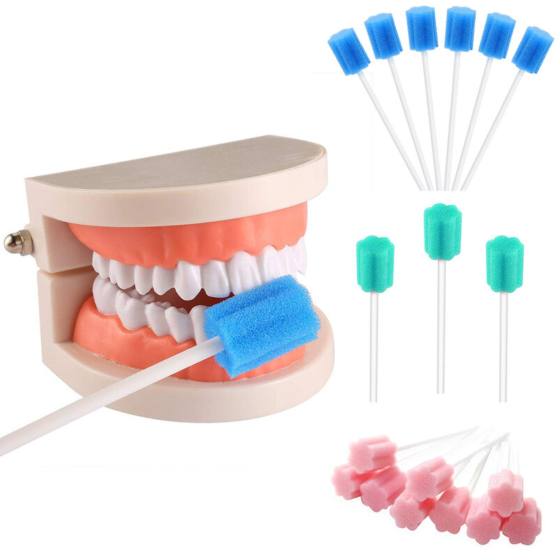 100Pcs Disposable Oral Care ฟองน้ำ Swab ทำความสะอาดฟันปาก Swabs Stick หัวฟองน้ำทำความสะอาด Swab
