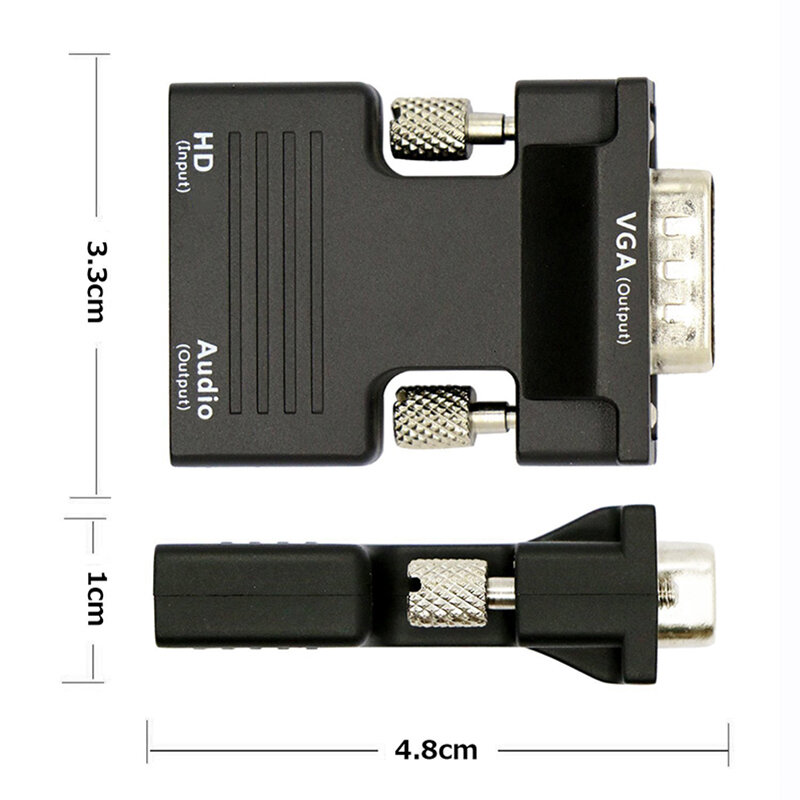 HDMI compatível fêmea para conversor macho VGA, cabo adaptador de áudio, 1080P, saída de vídeo FHD para PC, laptop, TV, monitor, projetor, 3,5mm
