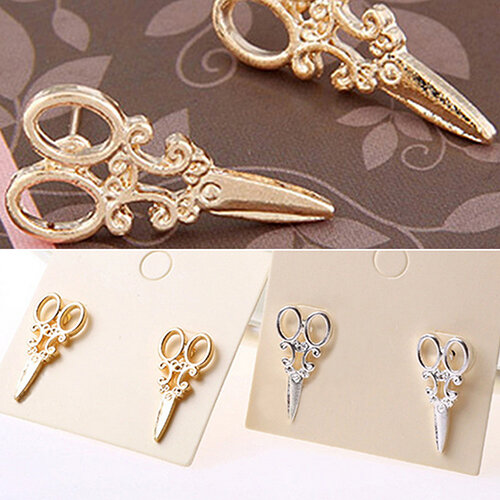 Punk złoto posrebrzane kreatywne nożyczki kształt szpilki kolczyki dla kobiet dziewczynki malutka metaliczna, imprezowa kolczyk kreatywne kolczyki