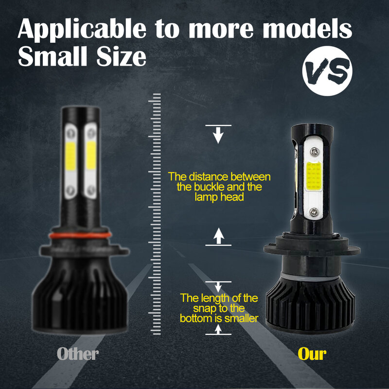 Mini lampe de sauna LED pour voiture, 4 côtés, COB, 20000LM, 80W, H4, H7, H1, H3, H8, H11, 9005, 9006, 3000K, 6000K, lumières automatiques, 2 pièces