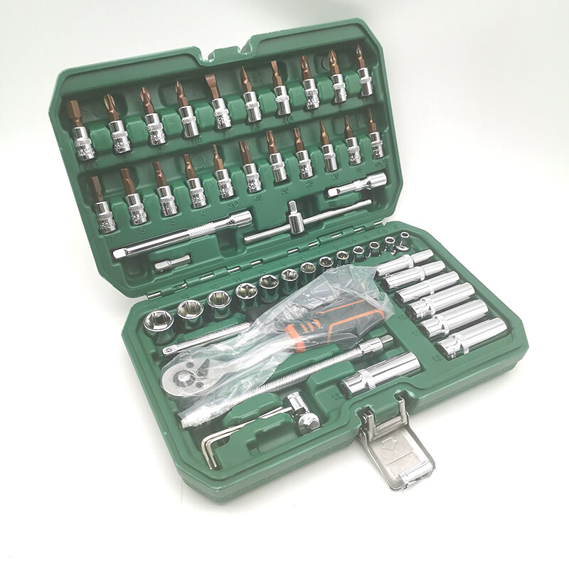 Kit d'outils de réparation automobile ménager, avec boîte à outils en plastique, clé à cliquet, tournevis, ensemble d'outils manuels