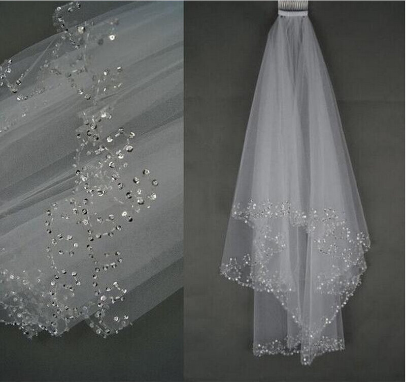 White Bridal Veils Wedding Handmade Beaded Crescent Edge Accessories