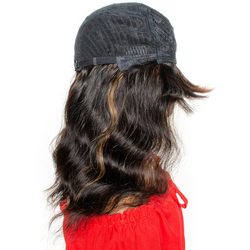 Wig Rambut Manusia Warna Sorot Ombre dengan Poni Wig Bob Gelombang Tubuh Wig Mesin Penuh Warna Piano 12 Inci Rambut Remy Brasil