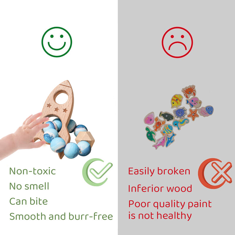 1pc Baby Wooden Teethers Rodent Teething Bracelet Toddler Newborn Molar Pain Soothing Teething Toy Natural Sucking Thumb Toys