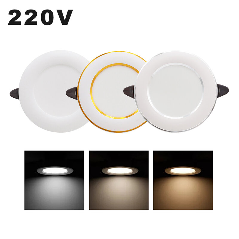 Luz descendente LED cambiable AC220V, 5W, 3 colores, interruptor de Color, foco LED empotrado, Blanco cálido, blanco natural, luz de techo