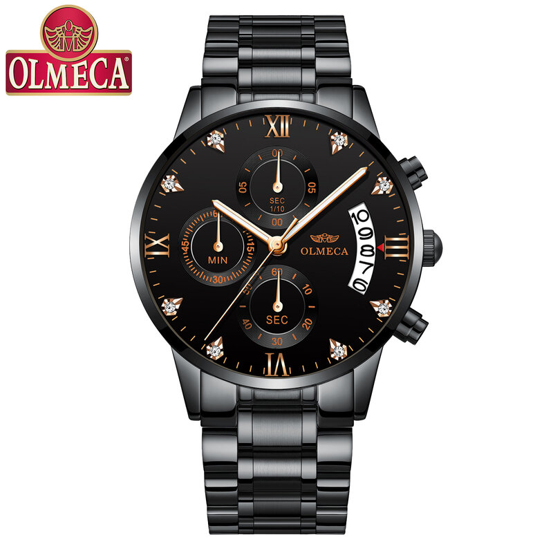 OLMECA-Relógios de pulso de quartzo masculino, relógios de luxo, presente masculino, vestido de negócios, data, moda