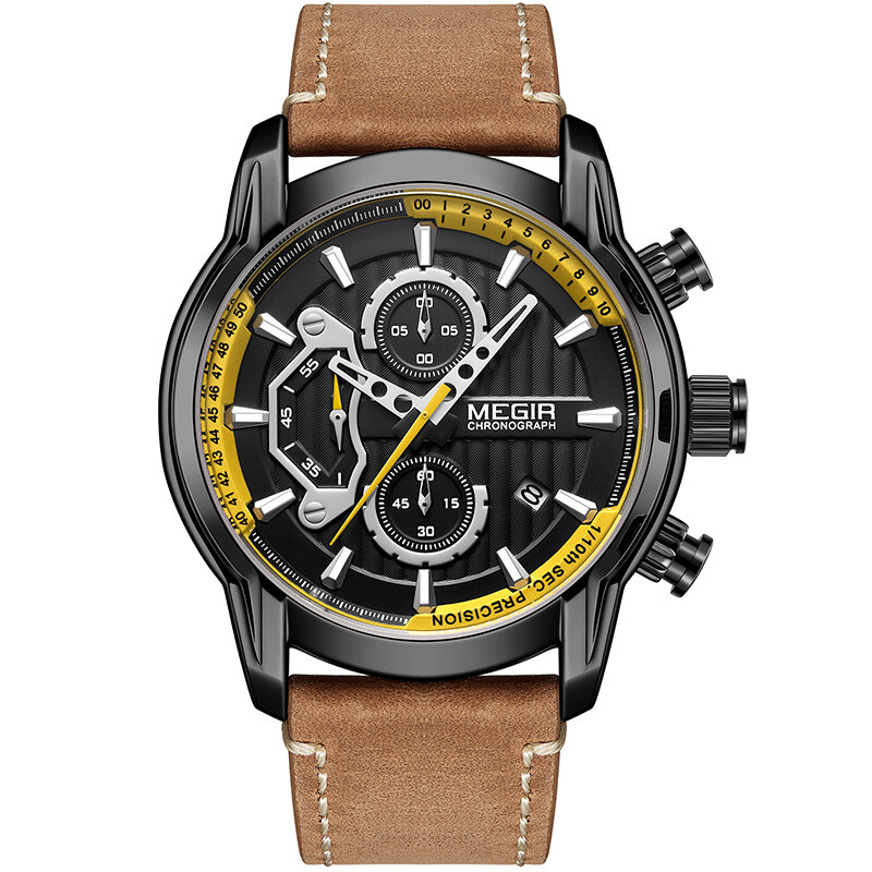 MEGIR – montre-bracelet en cuir véritable pour homme, marque de luxe, bleu, militaire, mode, chronographe