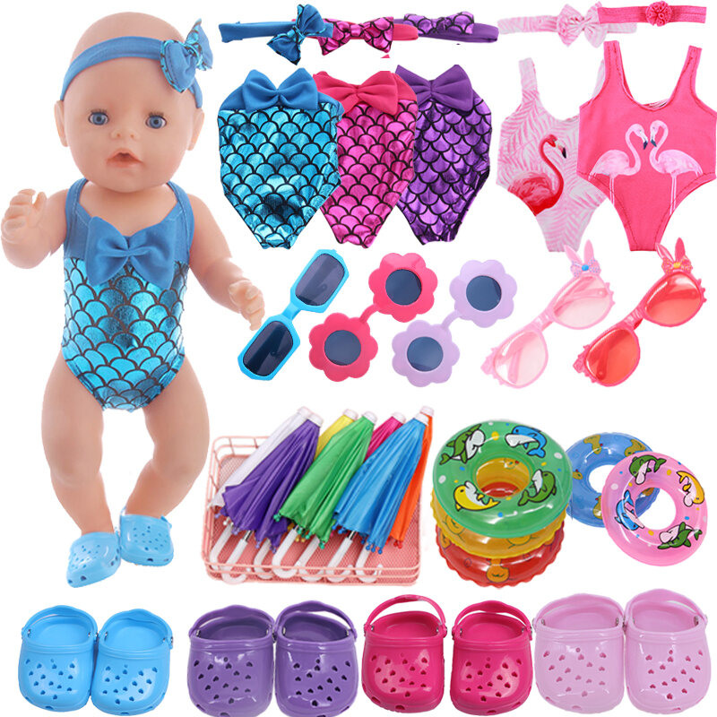 Poppenkleertjes Zwemmen Pak Raniy Accessoires Zomer Hole Slipper Voor 18Inch Amerikaanse & 43Cm Geboren Baby Onze Generatie meisje Gift