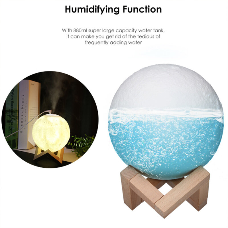 880ML Ultrasonic Moon Air Humidifier Aroma Essential Oil Diffuser USB Mist Maker Humidificador LED Night Lamp Christmas Gift