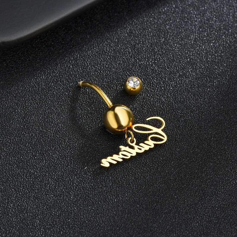Letdiffery-personalizado anéis da barriga para as mulheres, anel com nome personalizado, aço inoxidável, encantador corpo piercing jóias, pedras brancas