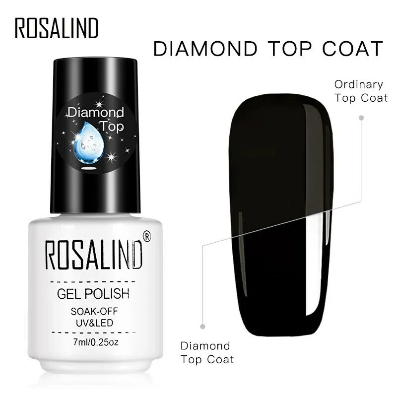 ROSALIND Gel Polish Diamond Top Coat UV Lamp Gel Soak Off rinforza 7ml Long Lasting Nail Art Manicure Gel Lak vernice Primer