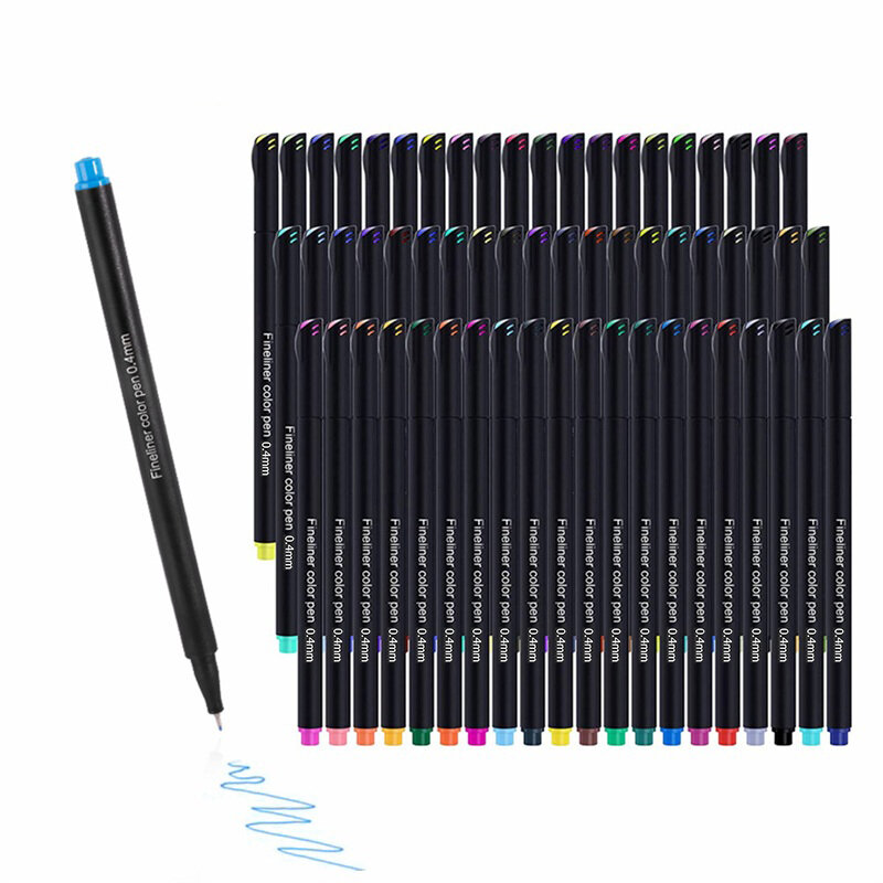 Fineliner caneta colorida com 0.4mm, caneta com agulha à base d'água de 12/24/60 cores, caneta de ponta fina, caneta gel para pintura de conta, arte