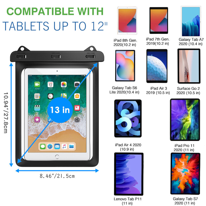 Casing Tablet Tahan Air Universal untuk iPad Air 5 10.9,Samsung Tab S4/ S3/ S2/Tab A 9.7 Casing Bawah Air Tas Selam Renang
