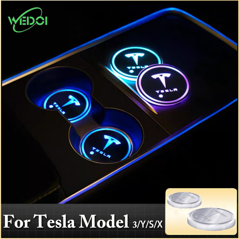 WEDOI LED Car Cup Holder Lights For Tesla Model 3/Y/S/X Changing USB Mat Luminescent Cup Pad LED Atmosphere Accessories