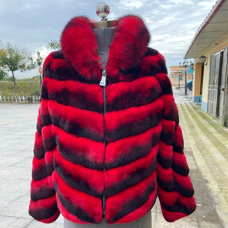 Veste à capuche avec col en fourrure de lapin pour femme, manteau chaud d'extérieur à la mode, nouvelle collection hiver