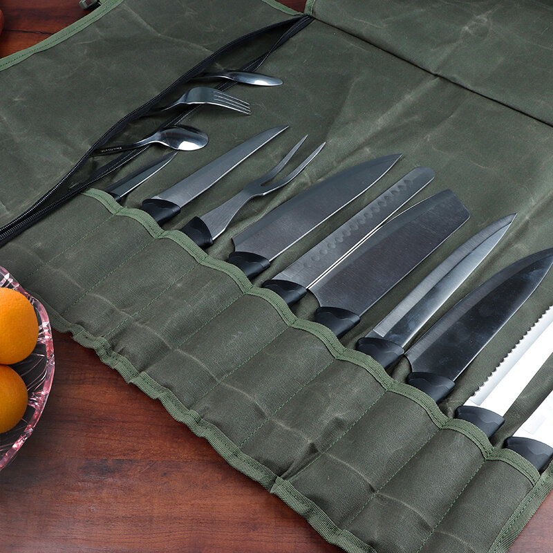 WESSLECO 16A قماش الشيف سكين حقيبة المطبخ الطبخ المحمولة دائم نشمر حقيبة حمل جيوب التخزين